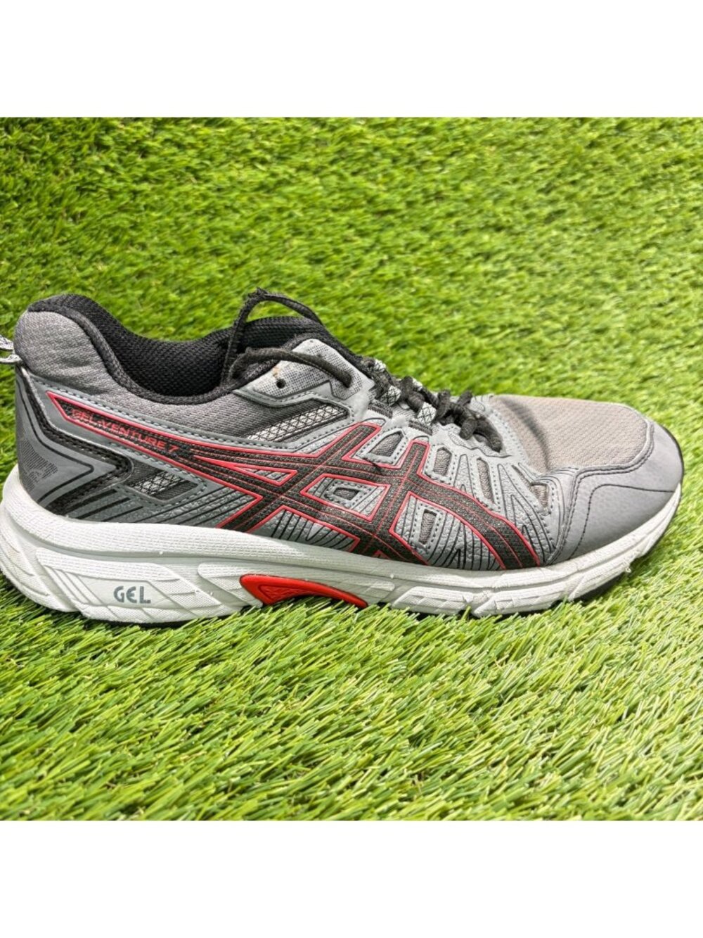 Asics Gel-Venture 7 Mens Size 9.5 Gray Red White Athletic Running Shoes Sneakers